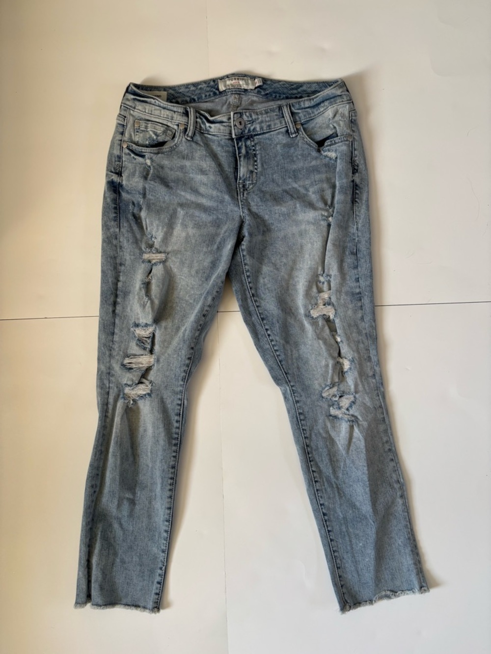 Torrid Denim First at Fit Size 12 Distressed Light Blue Women’s Boyfriend Jeans
